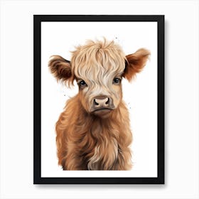 Simple Illustrative Painting Of Baby Highland Cow 3 Art Print