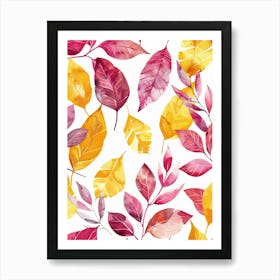 Watercolor Autumn Leaves Seamless Pattern 5 Art Print