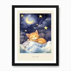 Baby Kitten 4 Sleeping In The Clouds Nursery Poster Art Print