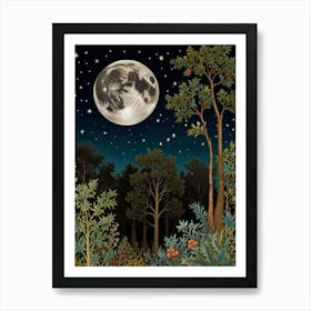 Full Moon In The Forest Style William Morris Art Print 1 Art Print