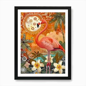 Greater Flamingo And Plumeria Boho Print 1 Art Print