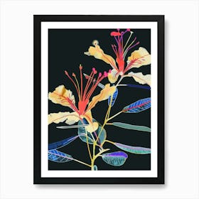 Neon Flowers On Black Peacock Flower 1 Art Print