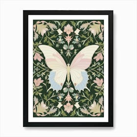 Butterfly On A Green Background Style William Morris 5 Art Print