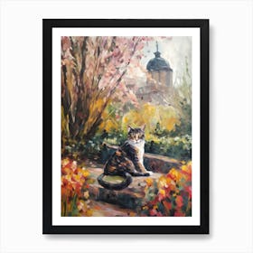 Painting Of A Cat In Kew Gardens, United Kingdom In The Style Of Impressionism 04 Art Print