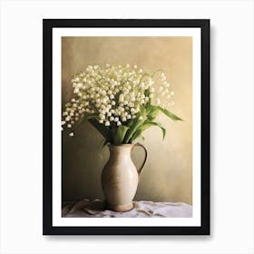 Lily Of The Valley, Autumn Fall Flowers Sitting In A White Vase, Farmhouse Style 3 Art Print