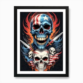 American Flag Floral Face Evil Death Skull (12) Art Print