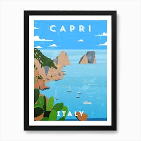 Capri, Italy — Retro travel minimalist art poster Art Print