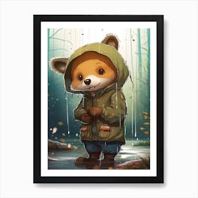 Happy Fox In The Rain Illustration 6watercolour Art Print