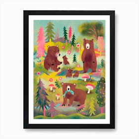 Brown Bears With Cubs Art Print