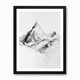 Masherbrum Pakistan Line Drawing 1 Art Print