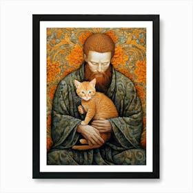 Monk Holding A Cat 1 Art Print