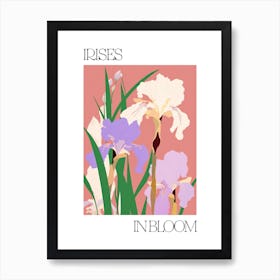 Irises In Bloom Flowers Bold Illustration 4 Art Print