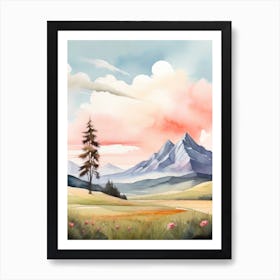 Tranquil Mountains In Minimalist Watercolor Vertical Composition 17 Art Print