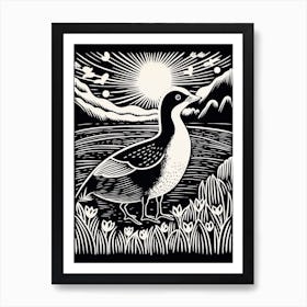 B&W Bird Linocut Coot 3 Art Print