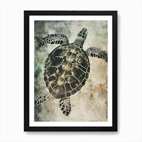 Textured Sea Turtle Swimming Painting 3 Art Print