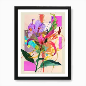 Gloriosa Lily 1 Neon Flower Collage Art Print