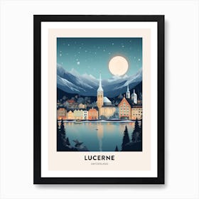 Winter Night  Travel Poster Lucerne Switzerland 2 Art Print