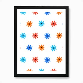 Ditsy Daisy Grid Orange Blue Red White Art Print