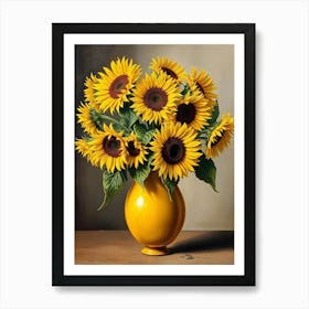 Sunflowers In A Yellow Vase 1 Art Print