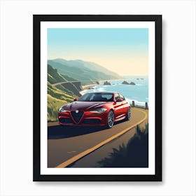 A Alfa Romeo Giulia In The Pacific Coast Highway Car Illustration 4 Art Print