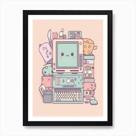 Retro Computer Kawaii Illustration 4 Art Print