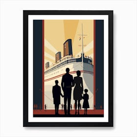 Titanic Family Boarding Ship Minimalist Illustration 1 Art Print