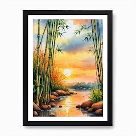 Watercolor Of Bamboo Trees Art Print