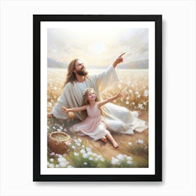 A Beautiful Day, Christian Wall Art, Jesus With Children, Jesus And Girl, Digital Jesus Painting, Lds Art, Bible Sketches, Jesus And Kids Art Print