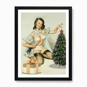 Sexy Pinup Girl Is Decorating A Christmas Tree Art Print