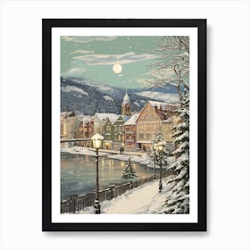 Vintage Winter Illustration Bergen Norway 1 Art Print