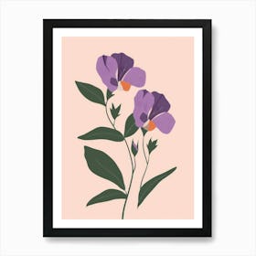 Purple Flowers On A Pink Background Art Print