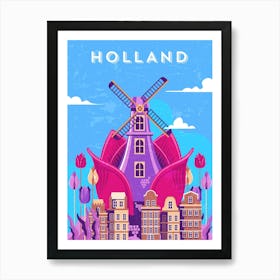 Amsterdam, Netherlands/Holland — Retro travel minimalist poster, retro travel art, retro travel wall art, vector art 3 Art Print