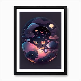 Dark Energy Kawaii Kids Space Art Print