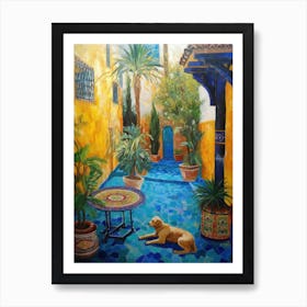 Painting Of A Dog In Jardin Majorelle, Morocco In The Style Of Gustav Klimt 01 Art Print