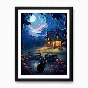 Black Cat By Moonlight 1 Art Print