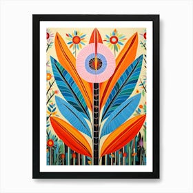 Flower Motif Painting Bird Of Paradise 1 Art Print