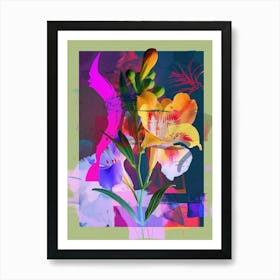 Freesia 3 Neon Flower Collage Art Print