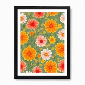 Marigold Repeat Retro Flower Art Print