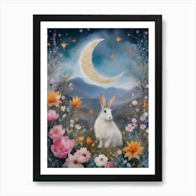 Lucky ~ White Hare on a Mystical Night Art Print