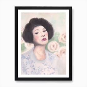 Woman With Pastel Flowers Art Print