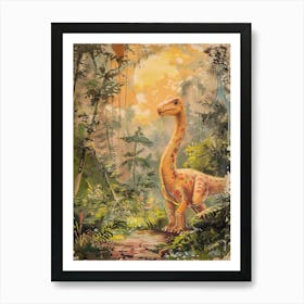 Dinosaur In The Leaves Vintage Storybook Painting Art Print