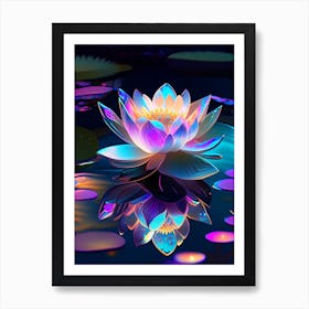 Blooming Lotus Flower In Pond Holographic 2 Art Print