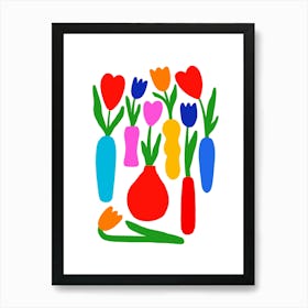Minimal Bold Tulip Flowers in Vases Art Print