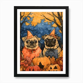 Halloween Pugs Watercolor 2 Art Print