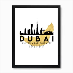 Dubai UAE Silhouette City Skyline Map Art Print