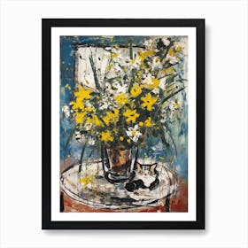 Daisies With A Cat 3 Abstract Expressionism  Art Print