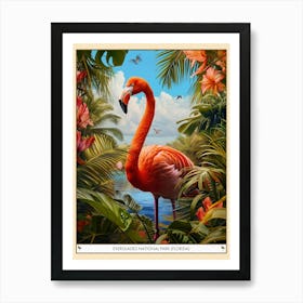 Greater Flamingo Everglades National Park Florida Tropical Illustration 1 Poster Art Print