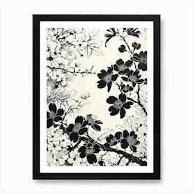 Great Japan Hokusai Black And White Flowers 9 Art Print