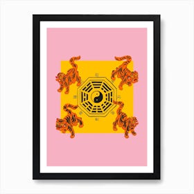 Bagua Tigers Pink Art Print