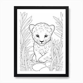 Line Art Jungle Animal Jaguar 1 Art Print